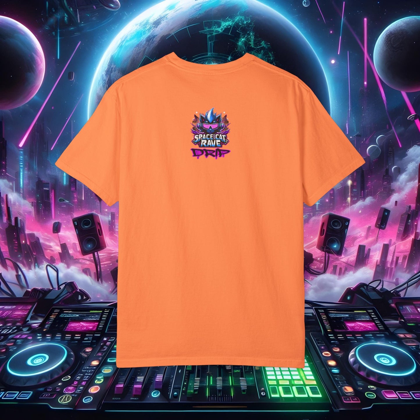 Space Cat Rave Drip - Black Skull Cat Red Eyes DJ - Unisex T-Shirt - Space Cat Rave Drip - T-Shirt - Printify
