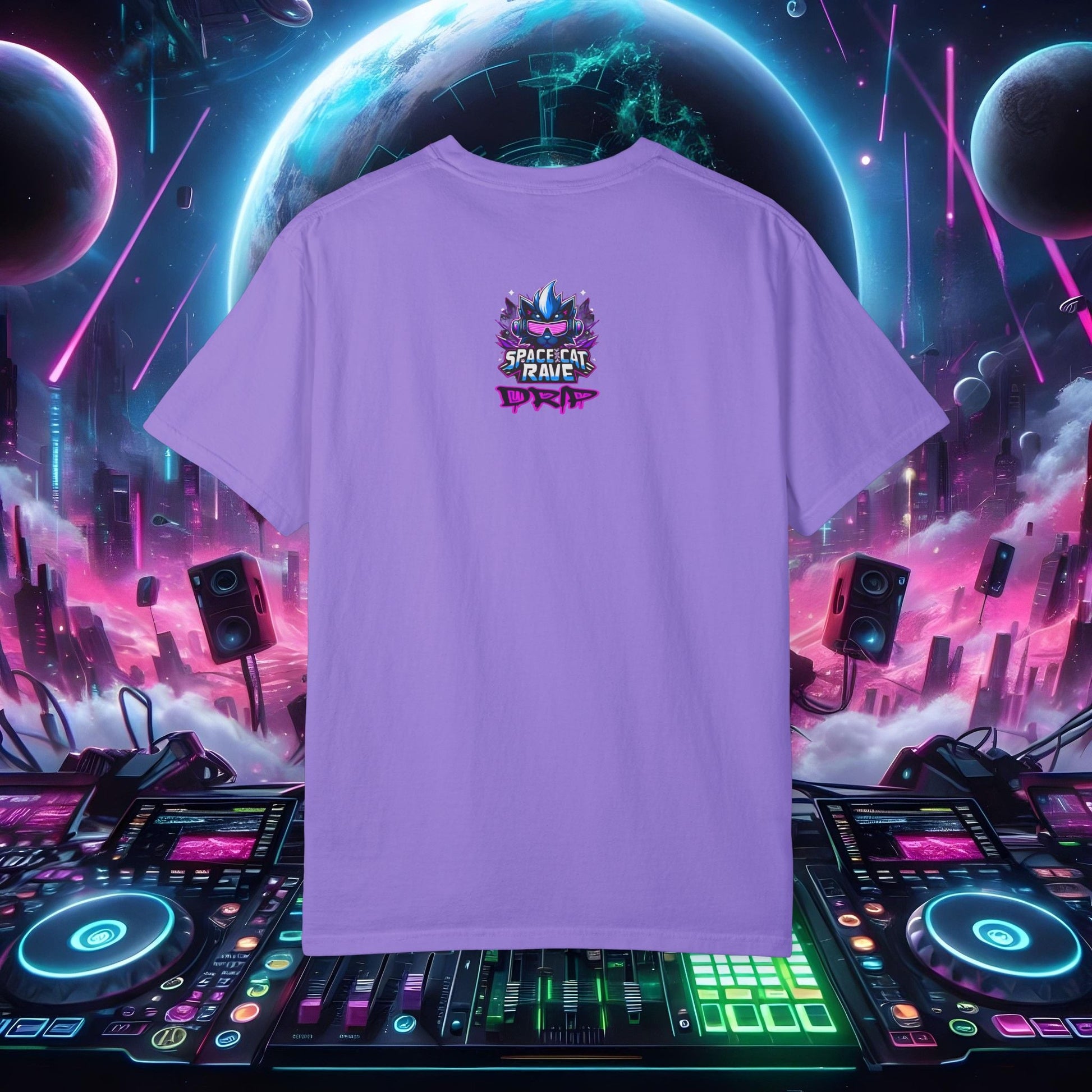 Space Cat Rave Drip - Black Skull Cat Red Eyes DJ - Unisex T-Shirt - Space Cat Rave Drip - T-Shirt - Printify